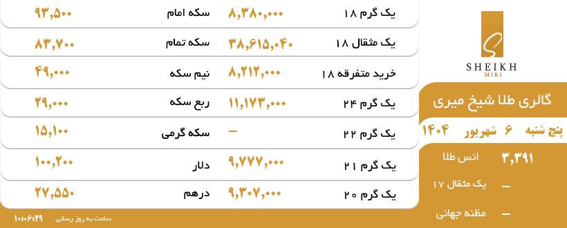 تابلو قیمت  شیخ میری